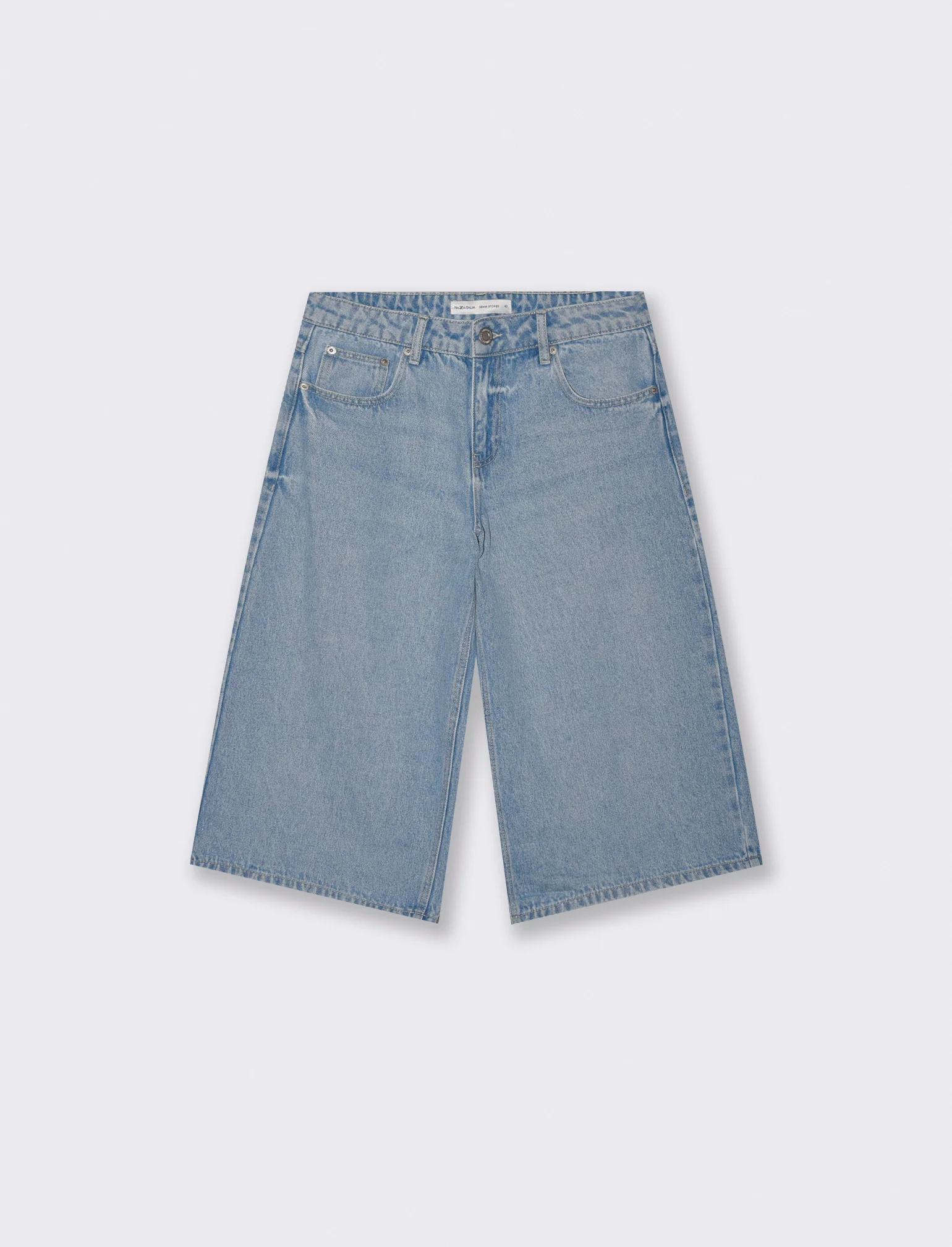 Bermuda Baggy in Denim con Tasche Retro - Denim chiaro