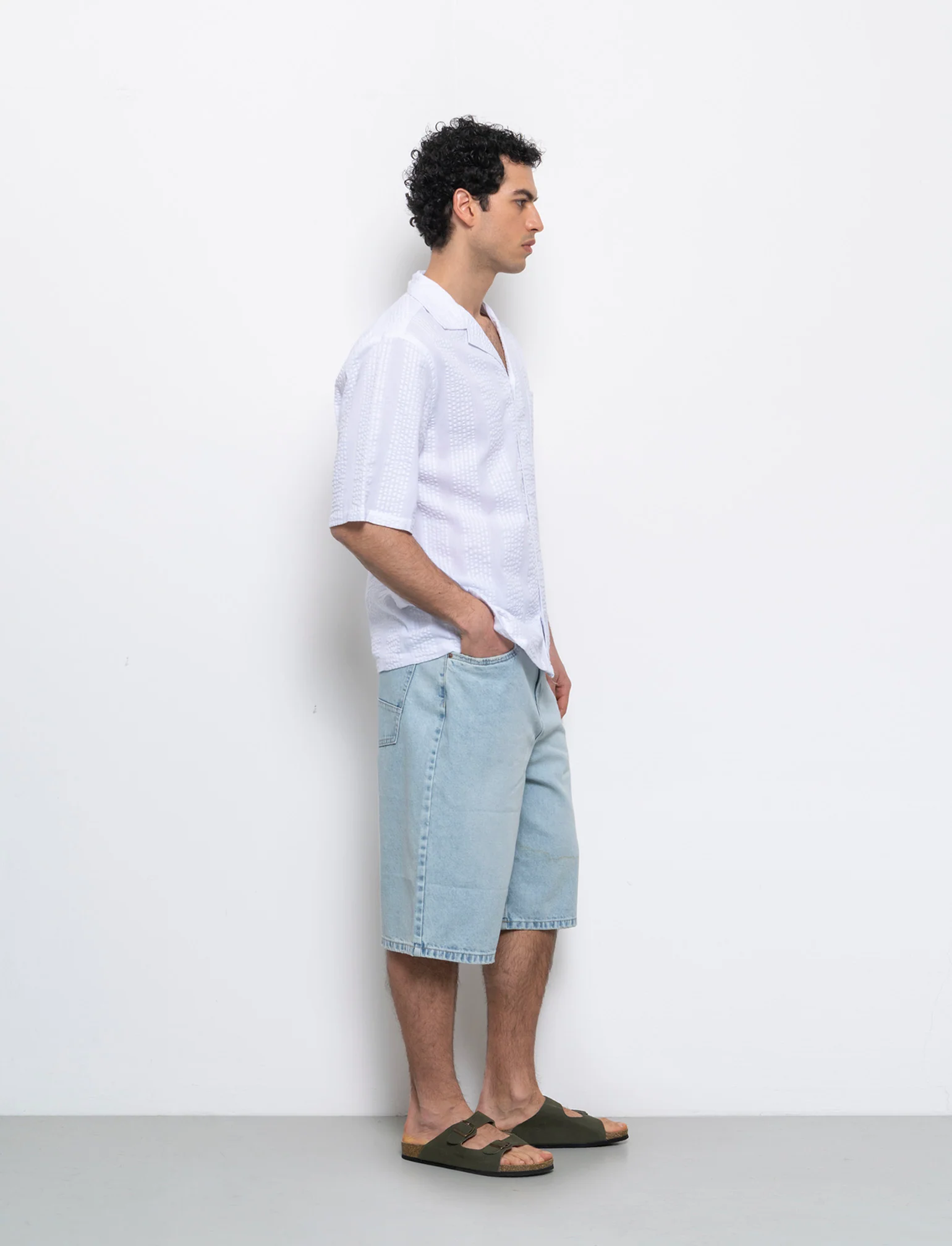 Camicia in tessuto ricamato da uomo - Bianco
