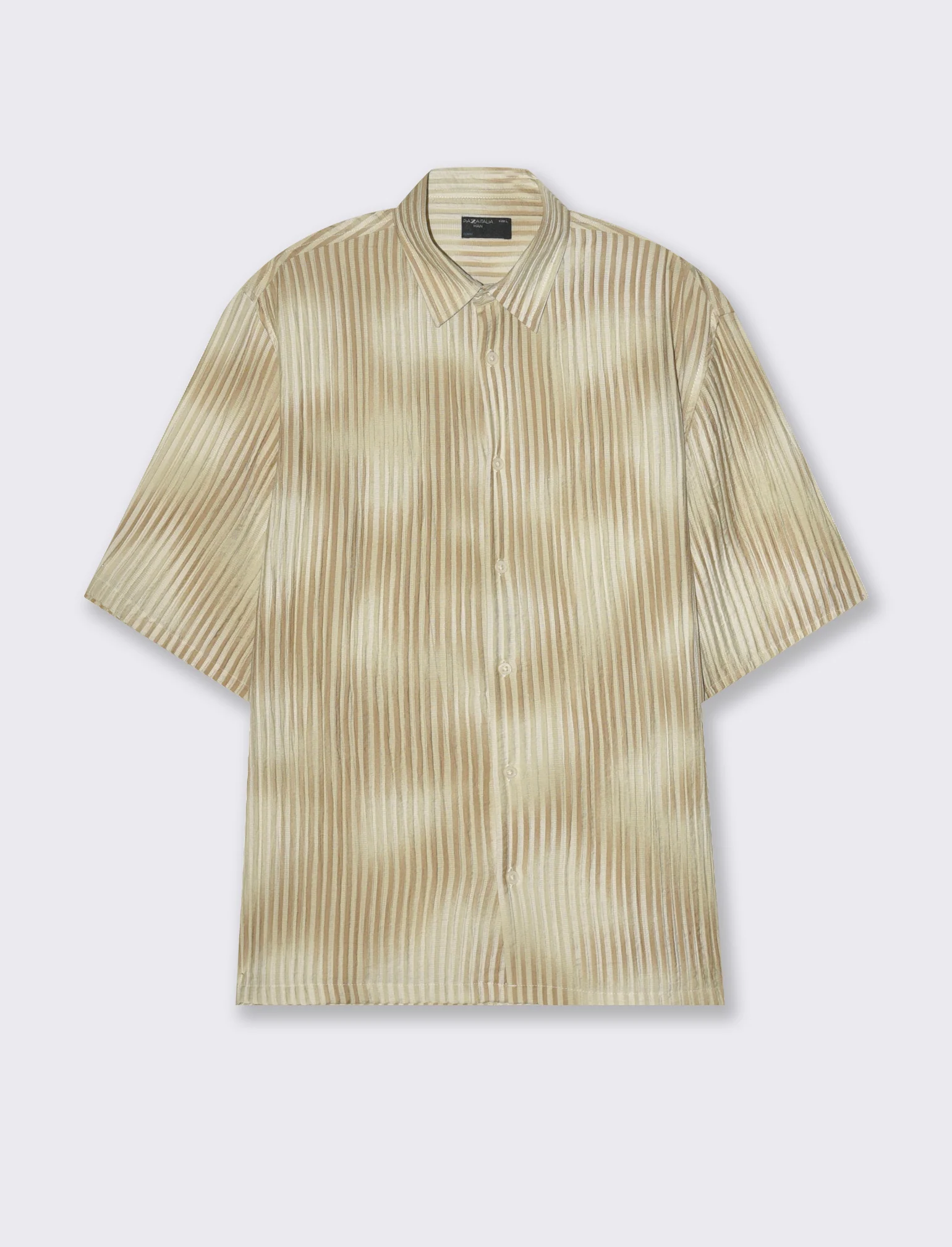 Camicia manica corta goffrata a righe da uomo - Beige - Image 4