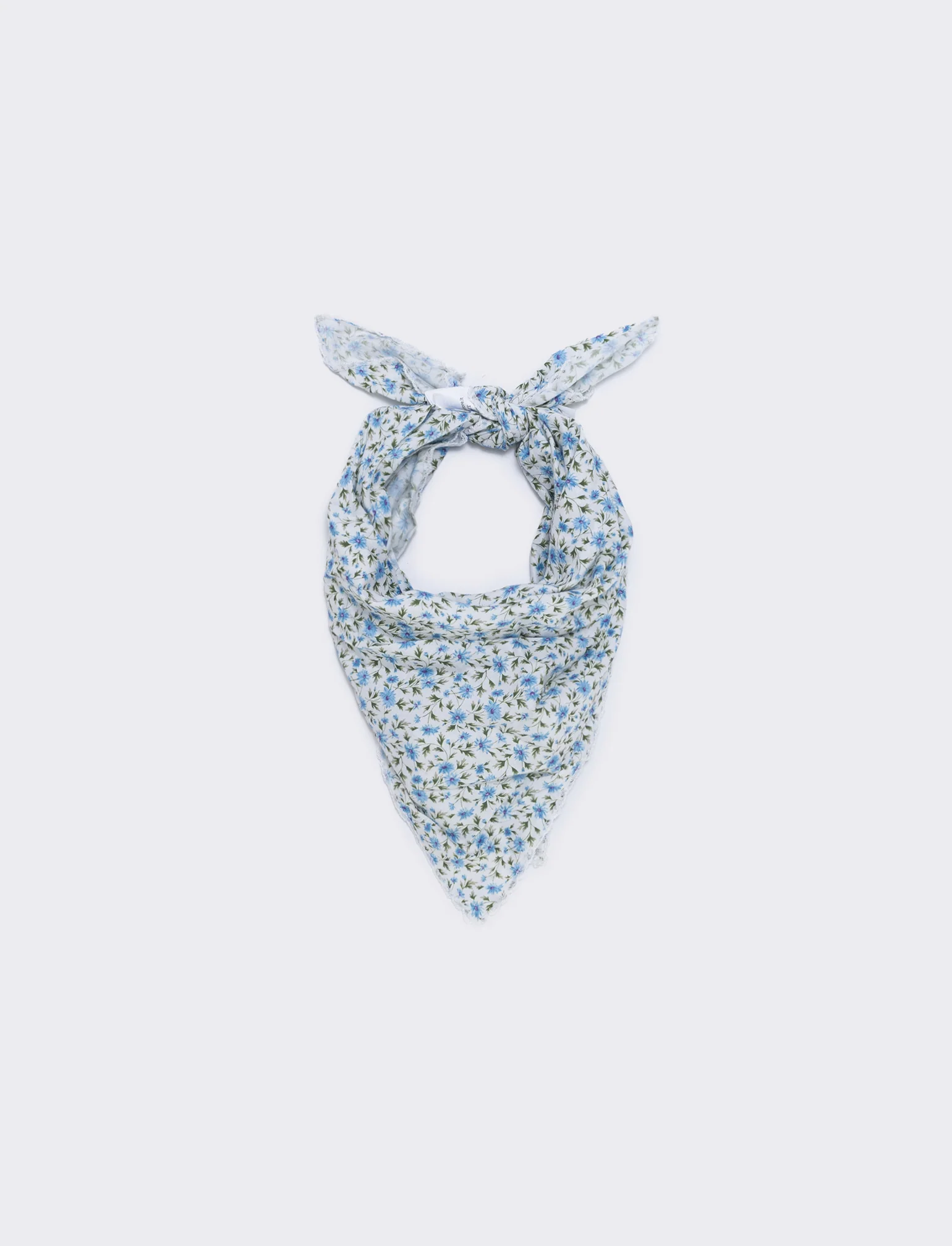 Foulard triangolo con fiorellini e bordo in pizzo - Azzurro - Image 3