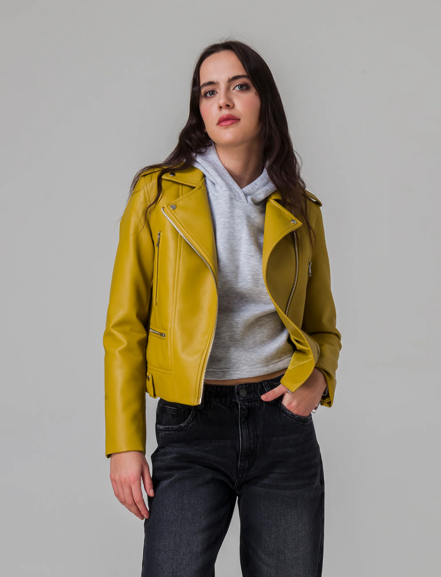 Giubbotto modello biker da donna - Mostarda - Image 3