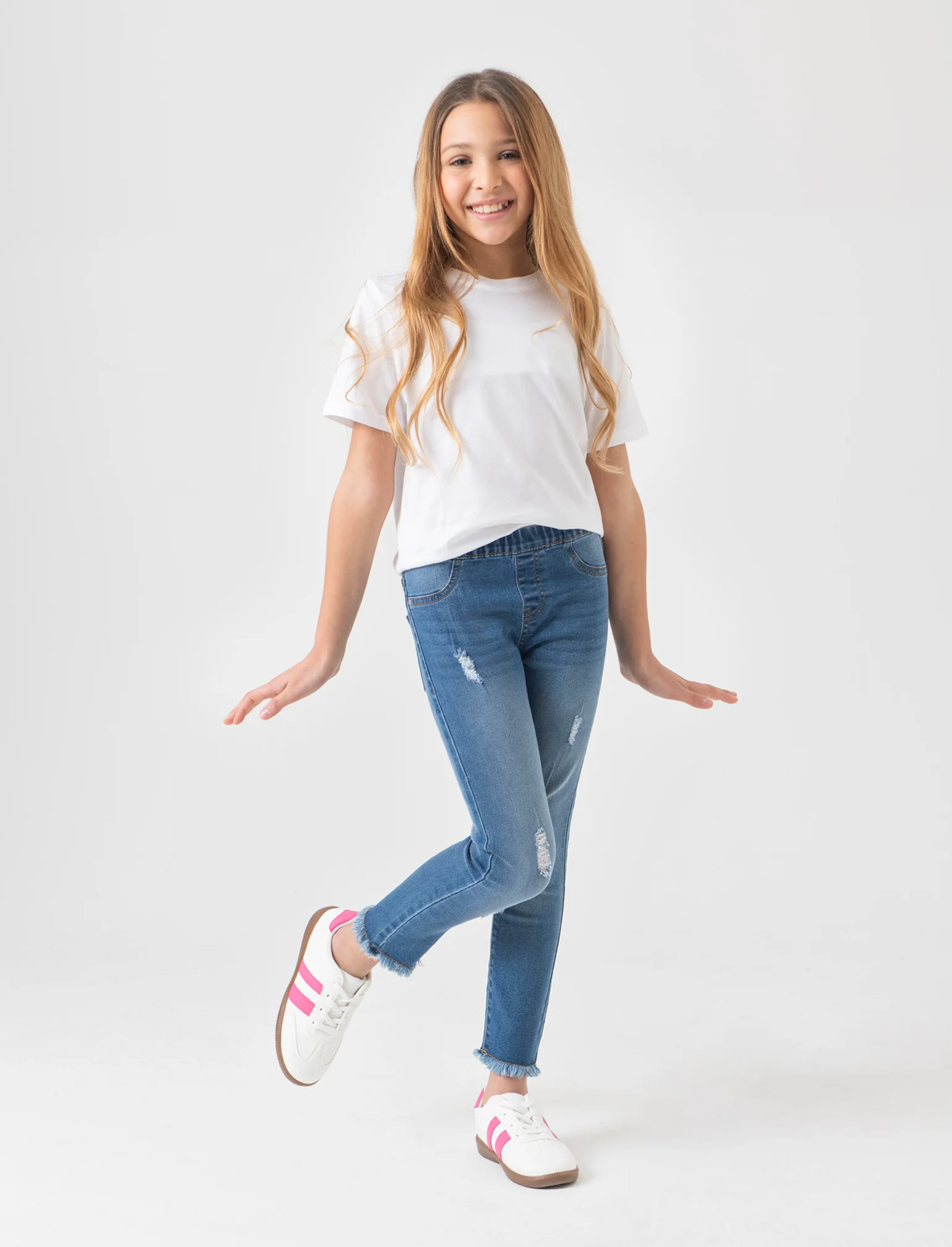 Leggings in denim elastico con rotture da bambina - Denim