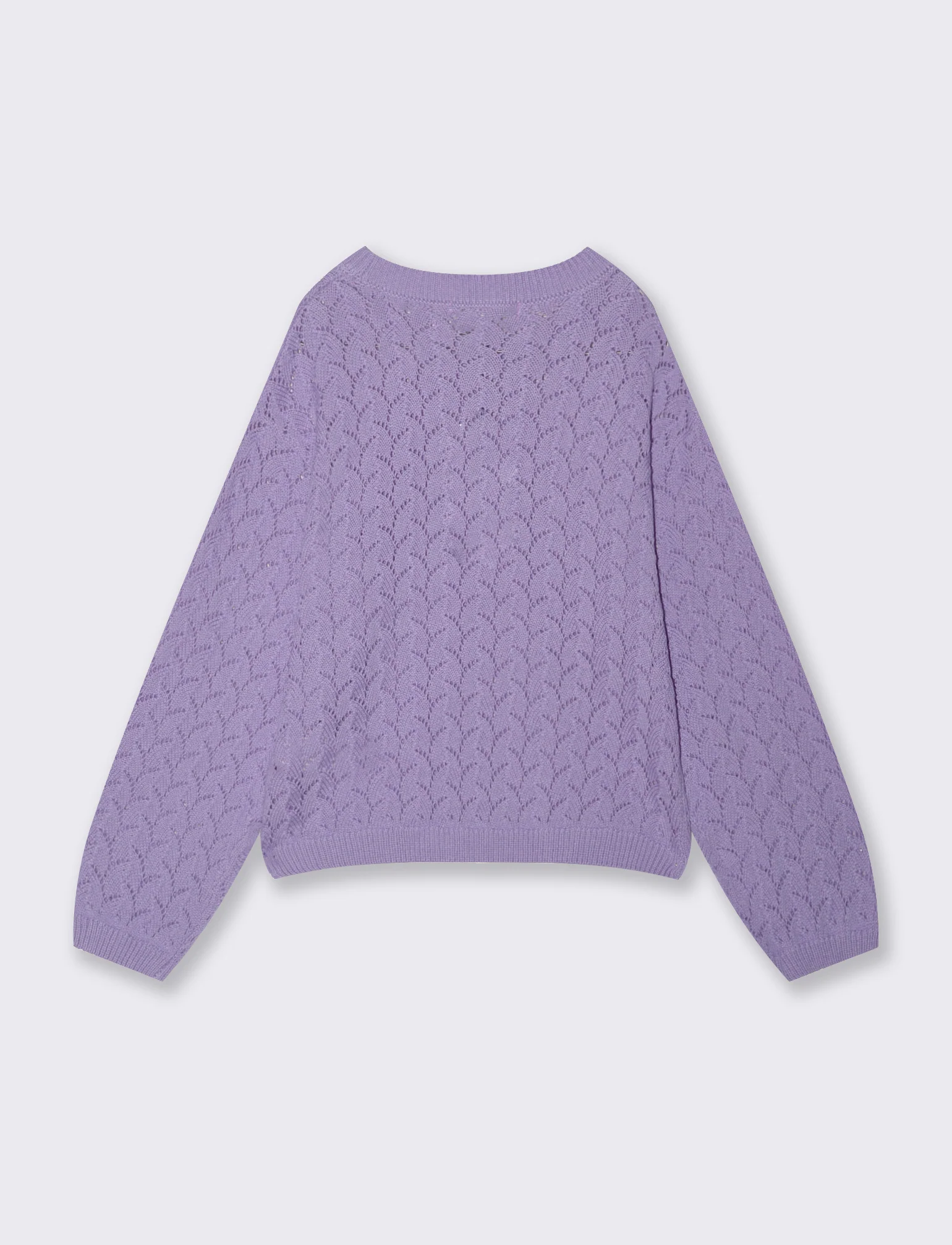 Maglia leggera in filo di cotone con piccoli lavorazione traforata. - Lilla - Image 4