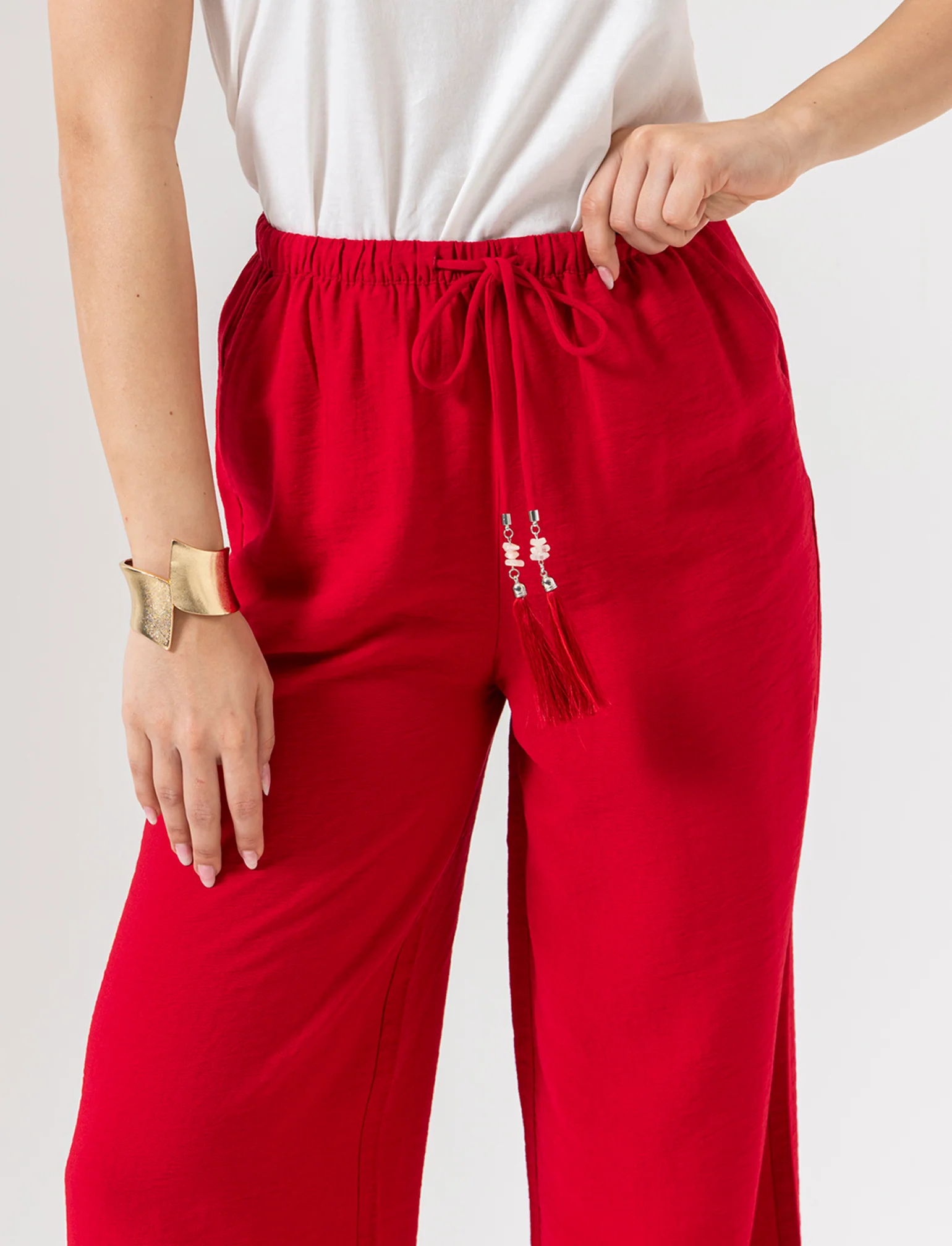 Pantalone con coulisse da donna - Rosso scarlatto - Image 3