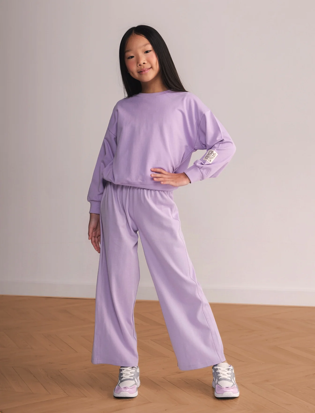 Pantalone elastico gamba larga da bambina. - Lilla - Image 3