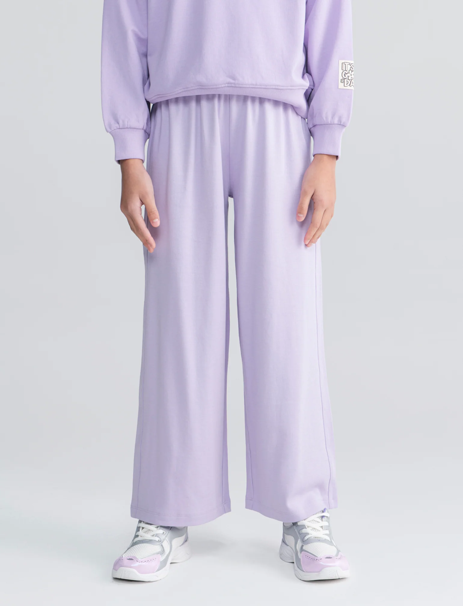 Pantalone elastico gamba larga da bambina. - Lilla - Image 4