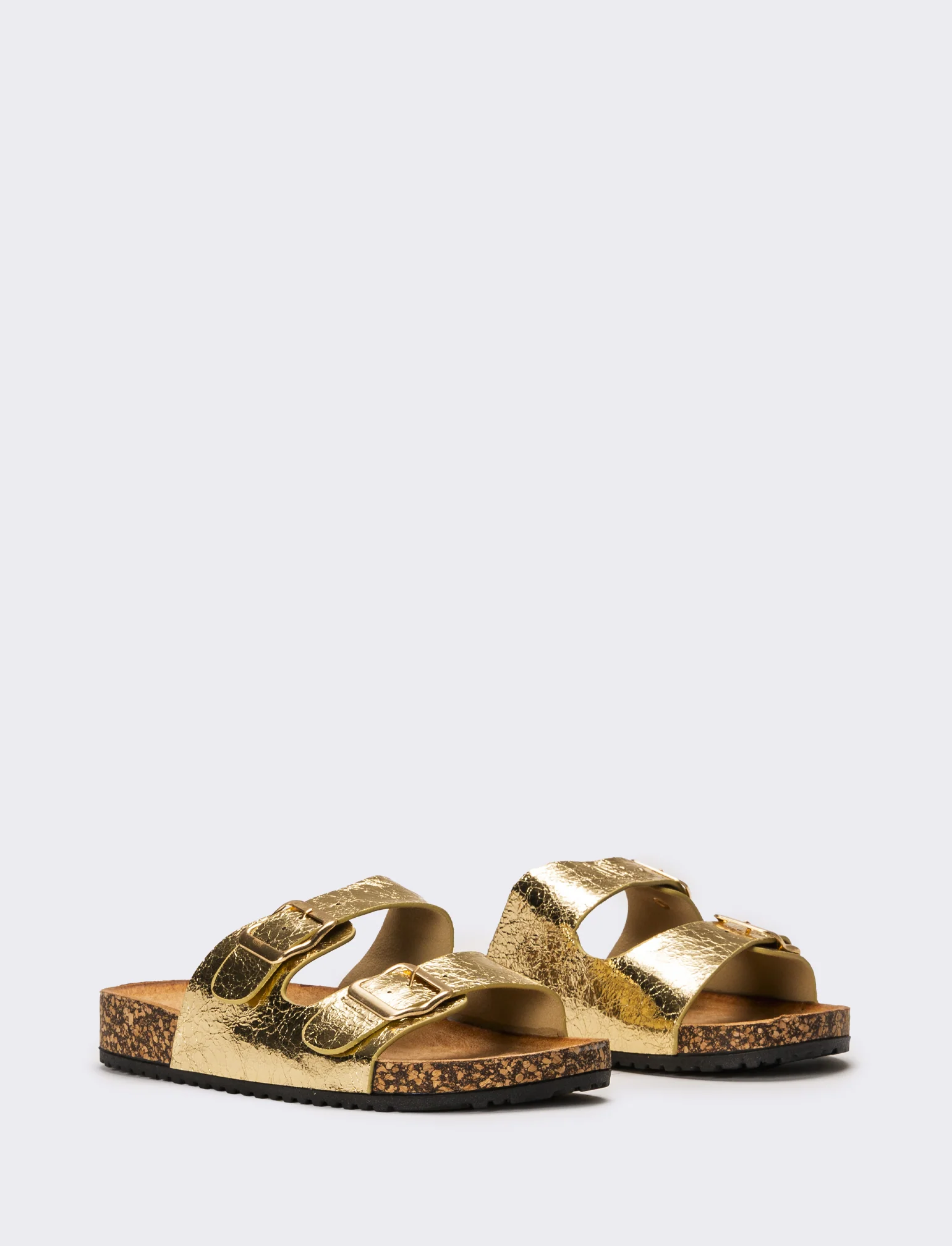 Sandalo laminato con doppia fibbia da donna - Oro - Image 2