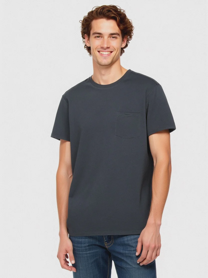 T-SHIRT BASIC CON TASCA - Grigio scuro