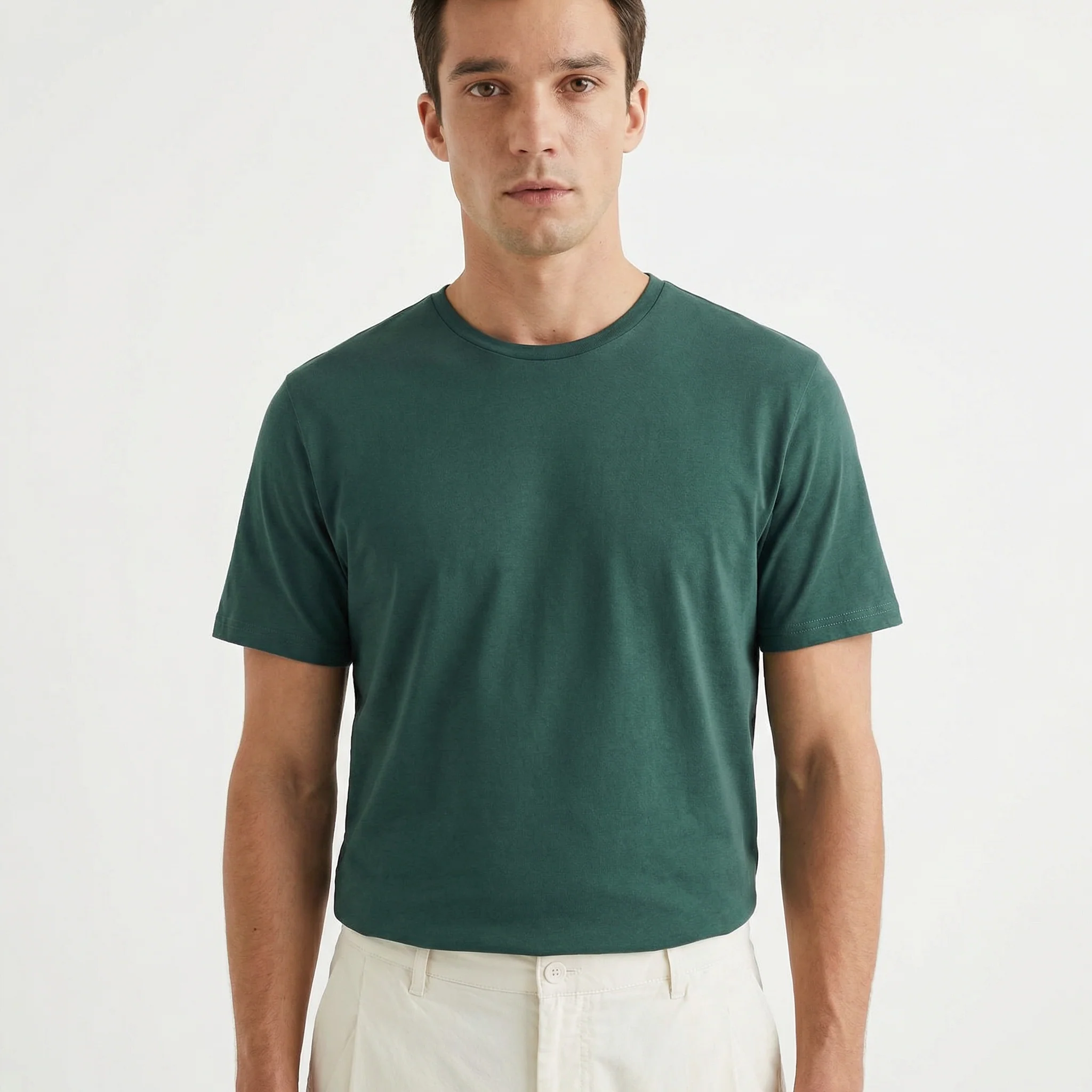 T-SHIRT BASIC IN COTONE ELASTICIZZATO SLIM FIT - Verde petrolio - Image 3