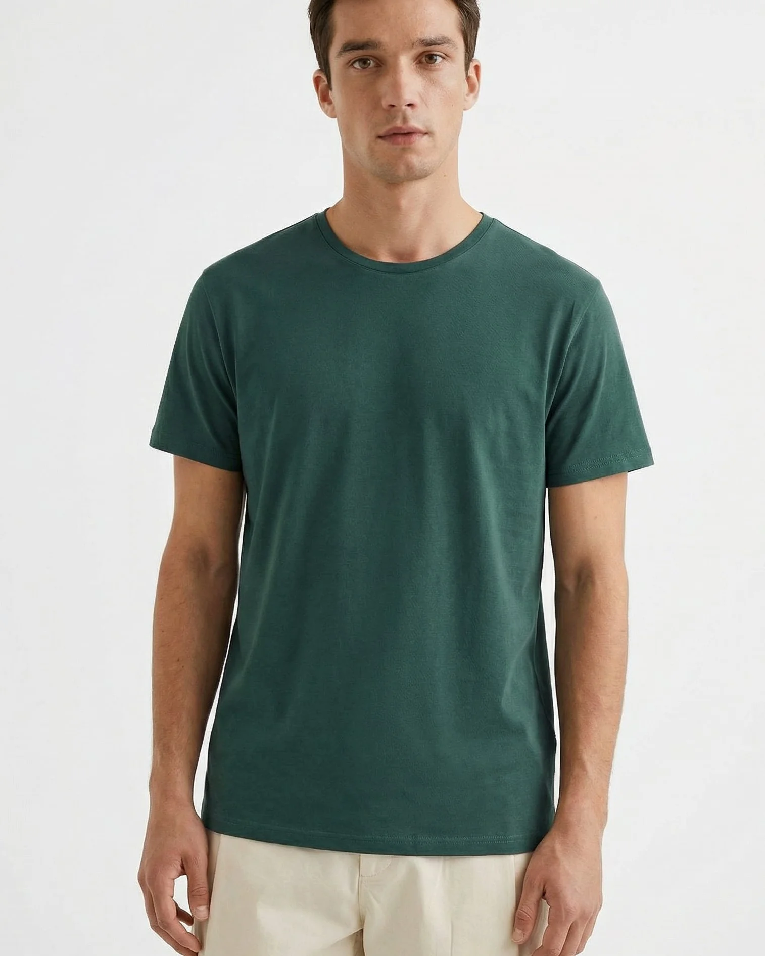T-SHIRT BASIC IN COTONE ELASTICIZZATO SLIM FIT - Verde petrolio - Image 4