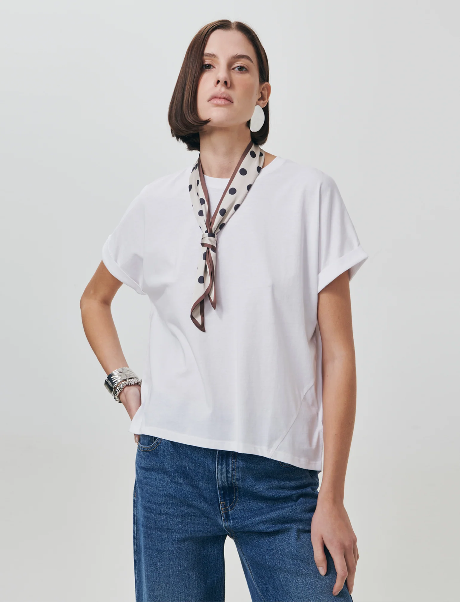 T-SHIRT CON FOULARD - Bianco - Image 3