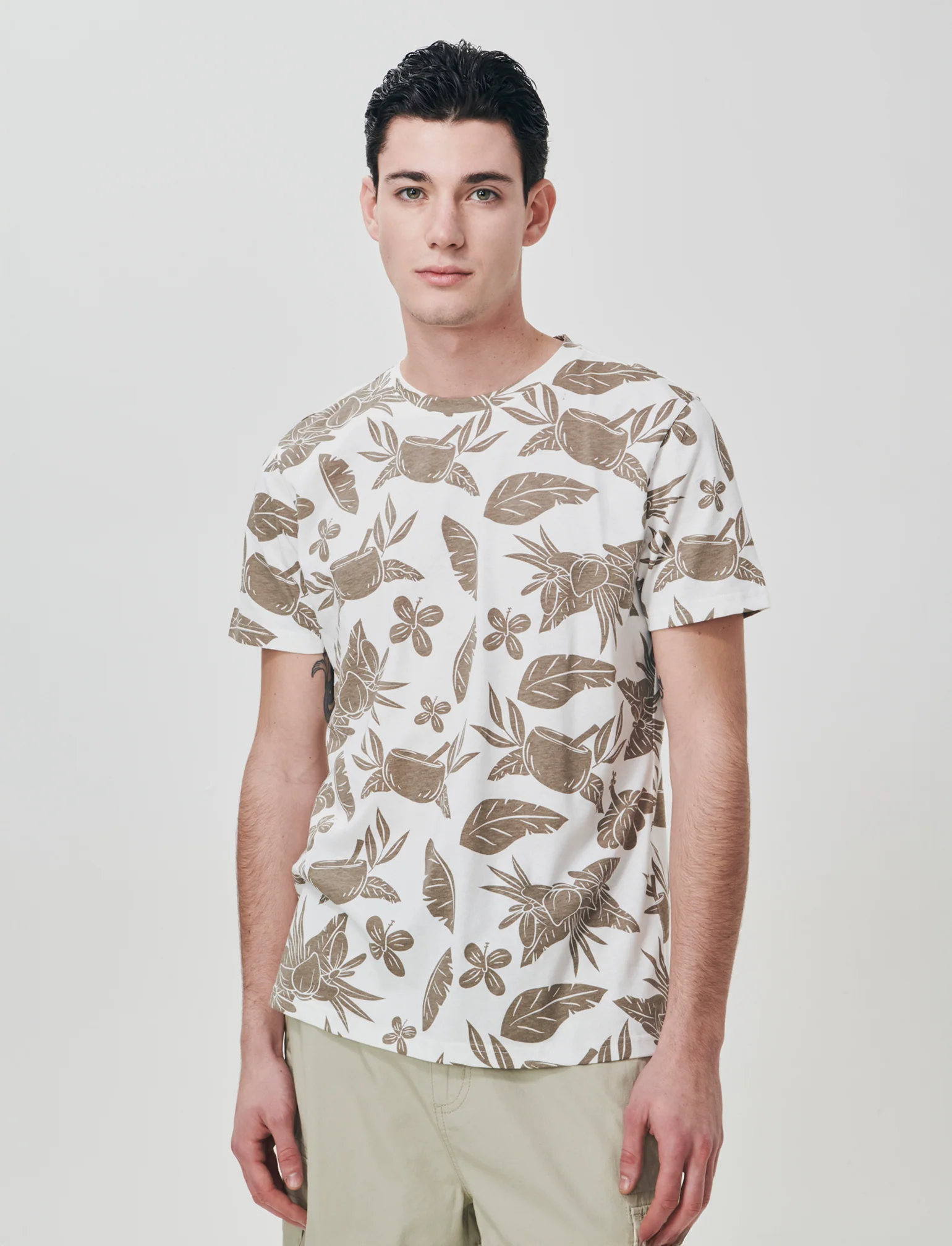 T-SHIRT IN COTONE CON STAMPA FLOREALE ALL OVER - Bianco sporco - Image 3