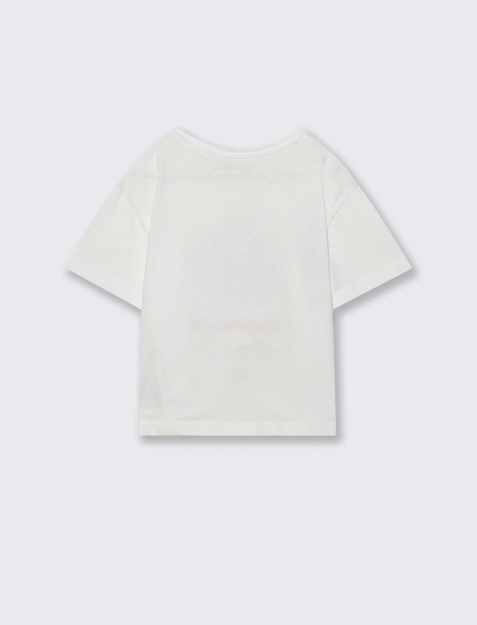 T-shirt mezza manica con anello al fondo e stampa con applicazioni in petali. - Bianco - Image 4