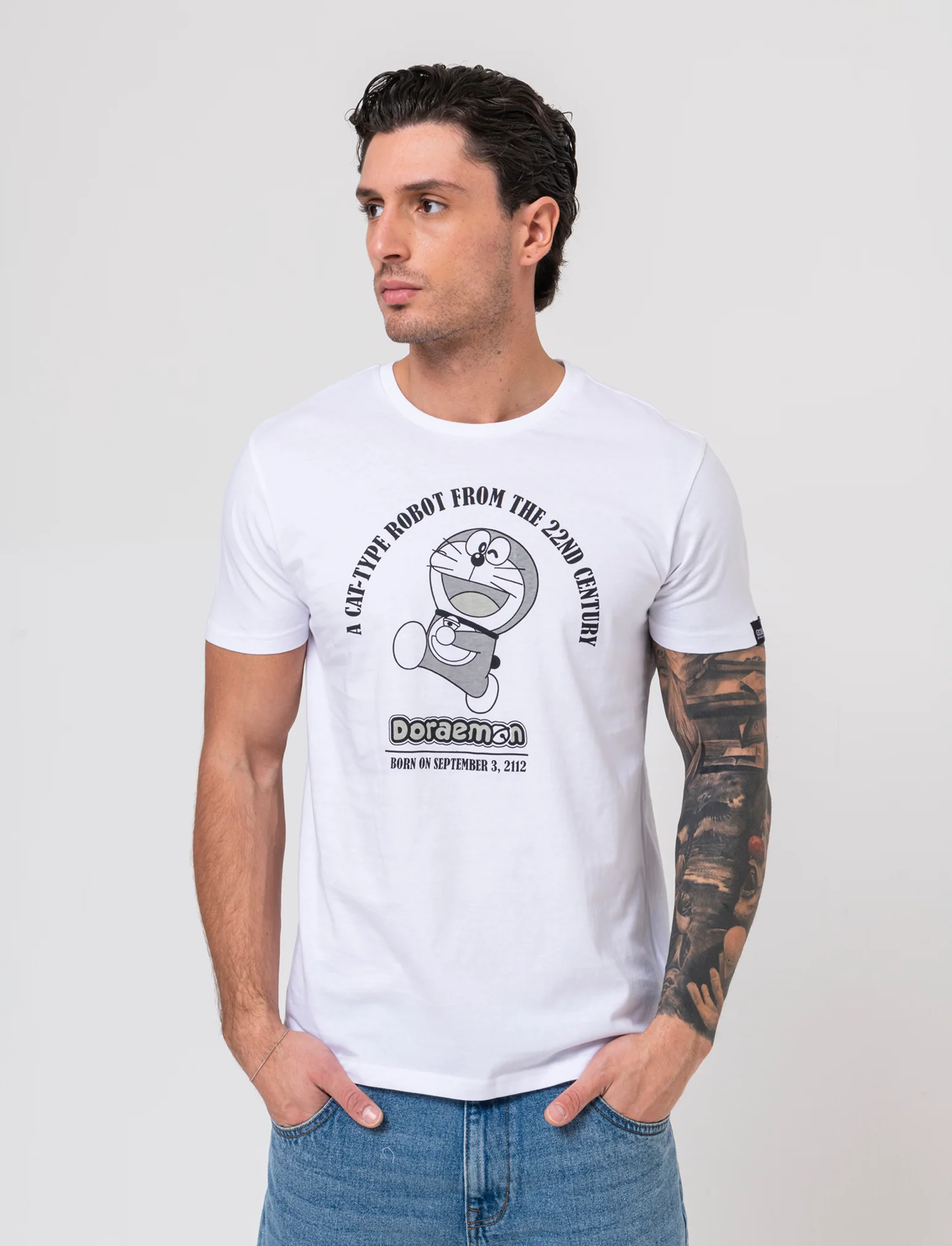 T-shirt stampa doraemon da uomo - Bianco