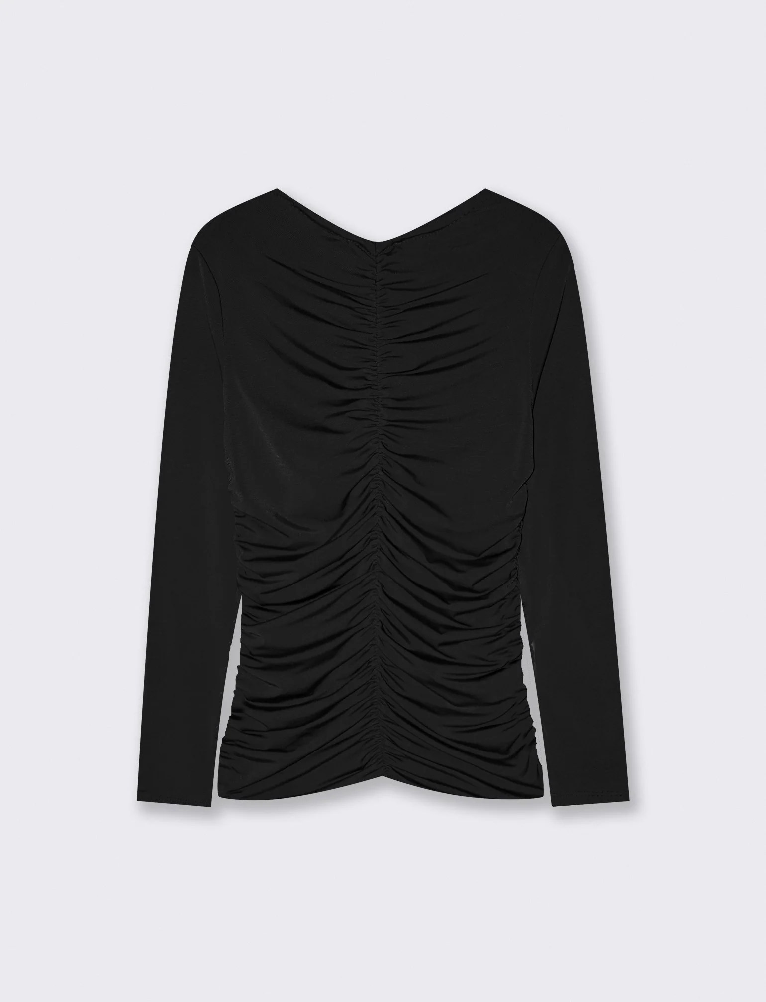 Tshirt elastica manica lunga con arriccio sul davanti - Nero
